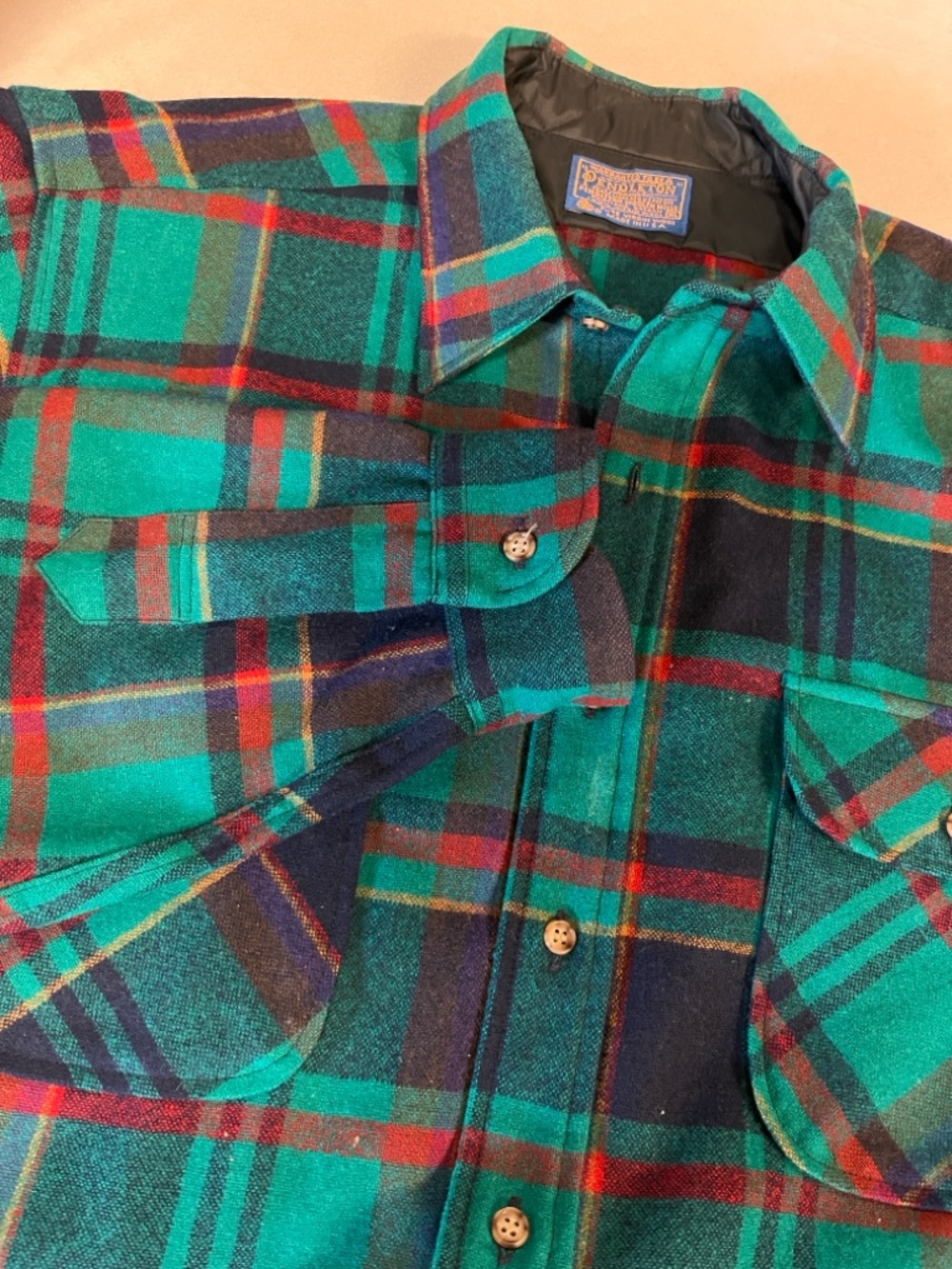 Vintage Pendleton Wool Plaid Button Front Shirt Green purple USA Men’s XL - Picture 4 of 10